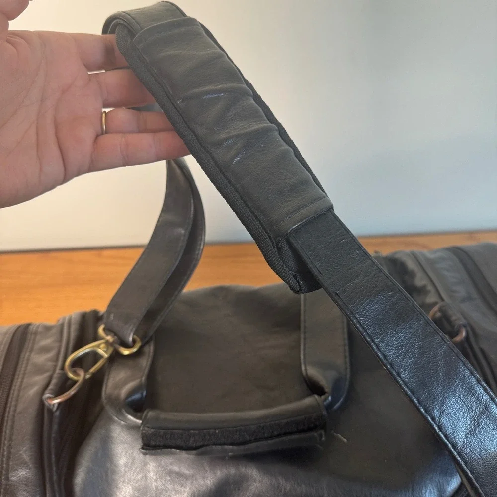 Y2K Blue Martini Black Leather Duffle Bag‎ Travel Weekender Gym Luggage Vintage